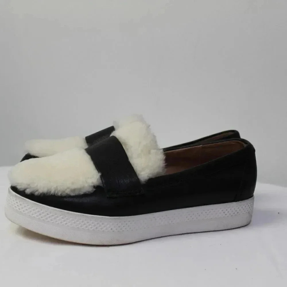 JUST BLACK platform loafer sneakers with Sherpa accents 36.5 - Picture 3 of 11
